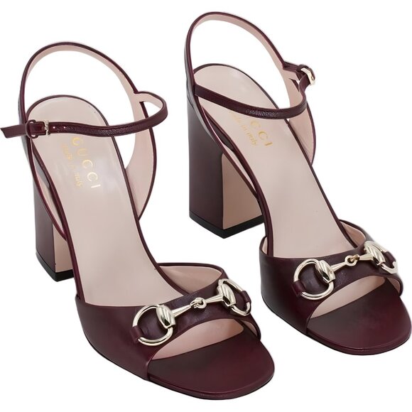 Gucci Horsebit Ankle-Strap Block Heel Sandals Rosso Ancora Red Women's US 5 - Picture 4 of 6